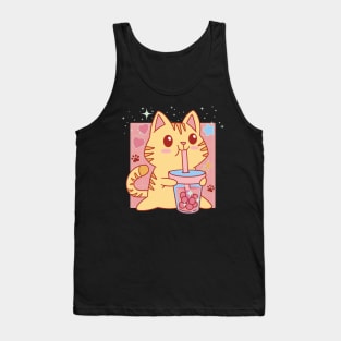 Kawaii Cat Strawberry Boba Tea Tank Top